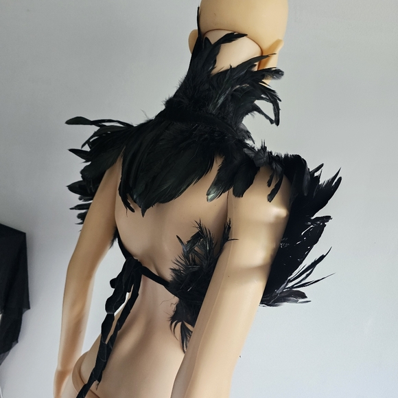 Gothic Feather Shrug Shawl Shoulder Wrap Cape Victorian Collar - Picture 8 of 10